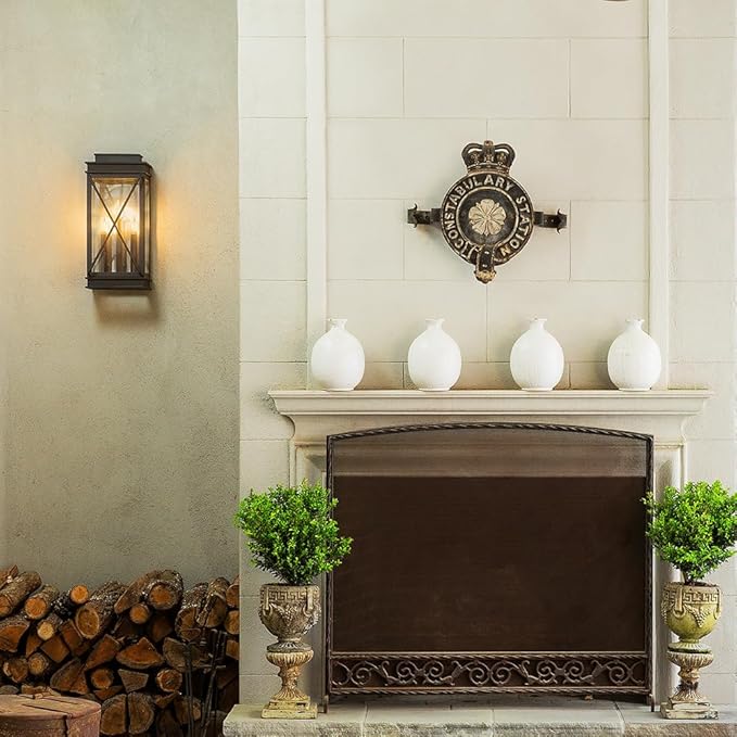 Hinkley Montecito Large Wall Mount Outdoor Lantern - 3-Light, Aluminum, Clear Glass - Museum Black Finish