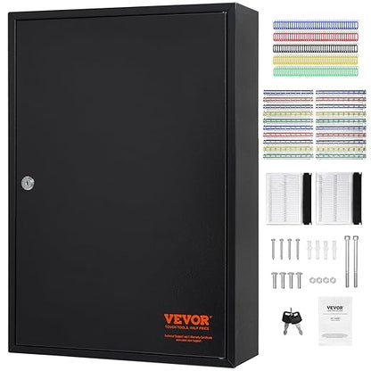 VEVOR 200-Key Cabinet, Key Lock Box with Adjustable Racks, Security Key Storage Box Steel, Key Organizer with 200 Colorful Key Tags and 4 Record Cards for School, Office, Hotel