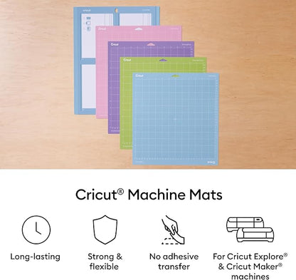 Cricut LightGrip Cutting Mats 12in x 12in, Reusable Cutting Mats for Crafts with Protective Film, Use with Printer Paper, Vellum, Light Cardstock & More for Explore & Maker (3 Count)