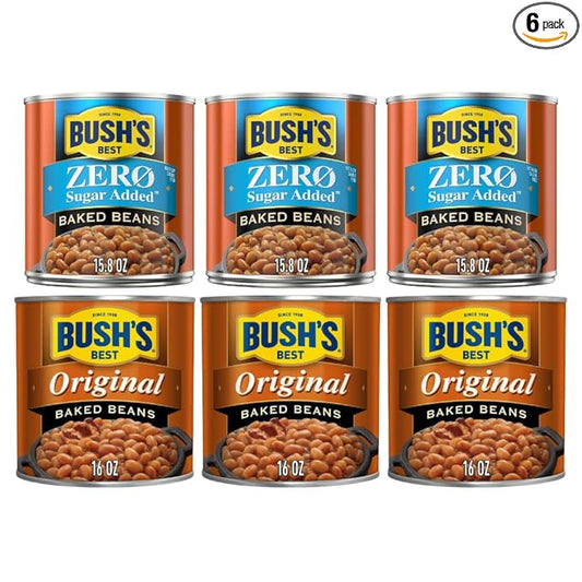 Bush?™s Best Baked Beans Variety Pack, Zero Sugar & Original, 16 oz Cans (Pack of 6)