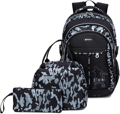 goldwheat School Backpack for Boys Cool Camouflage Bookbags with Lunch Box Pencil Case 3pcs for Middle School