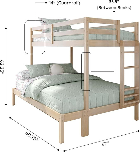 Grain & Grove Bear Twin Over Full Bunk Bed, Sturdy Bunk Bed Frame for Kids, Plywood Bunk with Ladder, Guardrail, and Slats, No Box Spring Required, Oak Embossed Natural