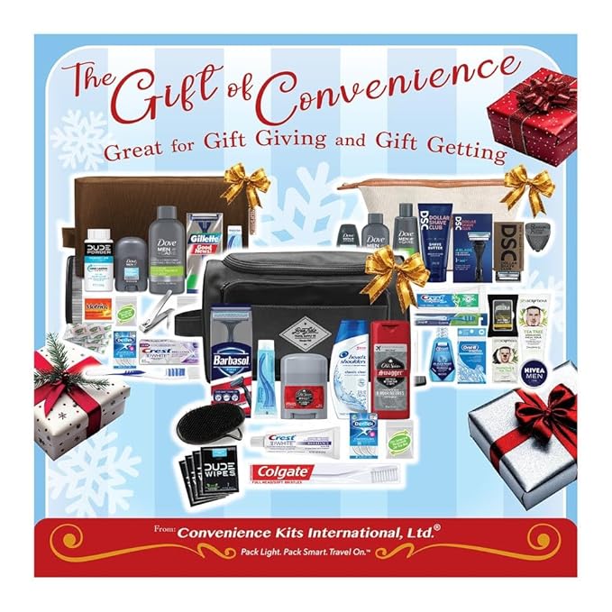 Convenience Kits International Men’s Super Premium 34 PC Travel Kit Featuring: Travel-Size Hair Care Products Plus Face, Body, Oral Care, Travel Essentials in Large Canvas Toiletry Bag (Navy)