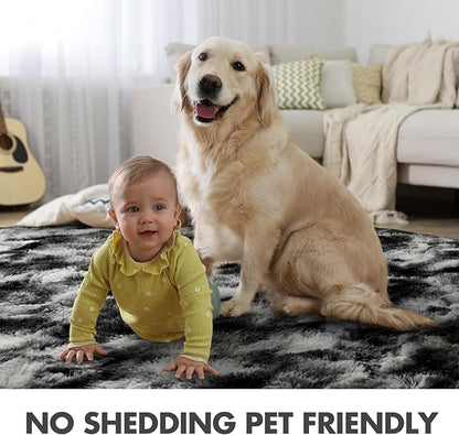 6x9 Ft Large Shag Rugs for Living Room Decor, Tie-Dyed Ultra Soft Fluffy Furry Area Rugs for Bedroom Indoor Floor, Aesthetic Carpet for Kids Home (Black Grey)