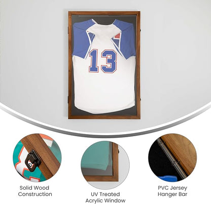 Flash Furniture Banks Jersey Display Case, Hanging PVC Tube, Velvet Lined Back, Foam Sheet Insert, Acrylic Window, Anti-Theft Lock with Keys, 24x36, Rustic Brown