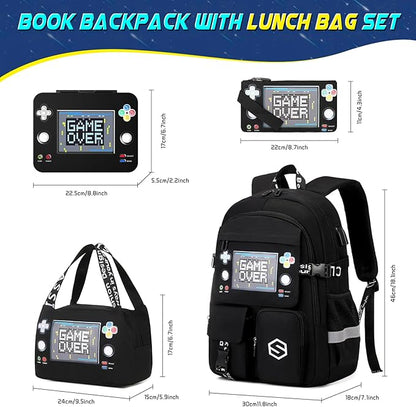 Boys Backpack, Cool Luminous Gamer School Backpacks for Boys with Kids Bento Lunch Box Lunch Bag Pencil Case, Kids Backpack Book Bags for Kindergarten Elementary Middle School