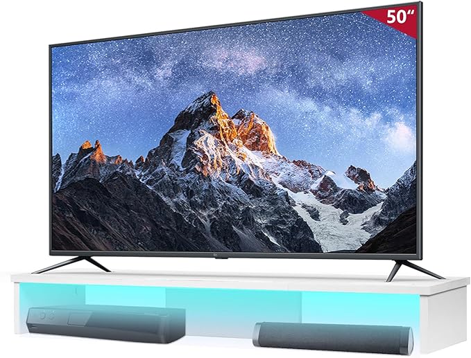 TV Riser Stand with LED Lights, 42.5in Super Large Monitor Stand with Phone Tablet Holder, Tabletop TV Stand Riser for Desk, Desktop Organizer for Computer, TV, Laptop, Printer