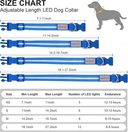 CHUKCHI LED Dog Collar Rechargeable,Waterproof Flashing Collar,Light Up Glow Collar, Adjustable Soft Safety Light Up for Small Medium Large Dogs Walking Camping at Night (Blue-M)