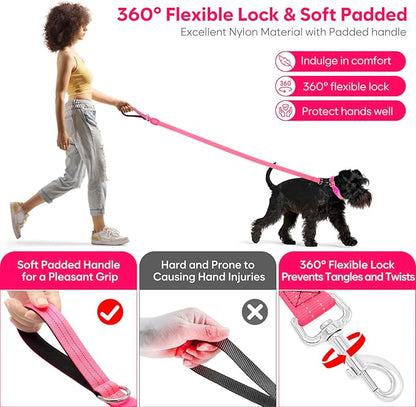 LED Dog Leash, Light Up Dog Leash 4 Ft USB Rechargeable Waterproof, Nylon Reflective Leashes with Padded Handle for Dogs Night Walking Light, Safety Glow in The Dark for Large Medium Pets (Pink)