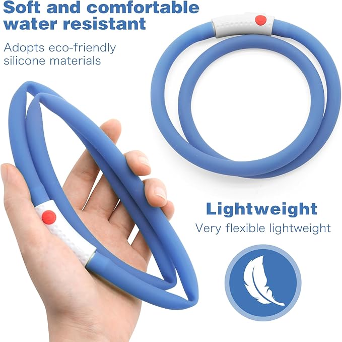 HIGO Light Up Dog Collar - 2-Pack Silicone LED Rechargeable, Safety Light, Glow in The Dark Lighted Necklace for Small Medium Large Dogs (Blue)