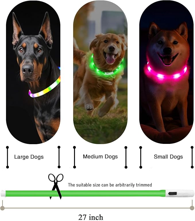 Light Up Dog Collar, Rechargeable Glowing Dog Collar, Light Dog Collar for Night Walking with 1640 FT of Visibility - Brightest LED Dog Collar Light, 3 Flashing Modes, Keeps Your Pets Safe in The Dark