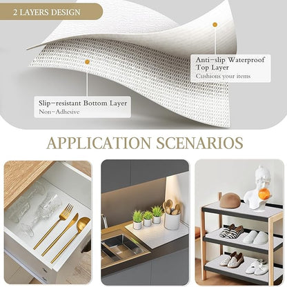 Beautysaid Shelf and Drawer Liner for Kitchen Cabinet, Non Adhesive Non Slip Shelf Paper Waterproof Washable Thickened for Dresser Pantry Shelve Bathroom Protector Liner(White,12 in x 10 FT)