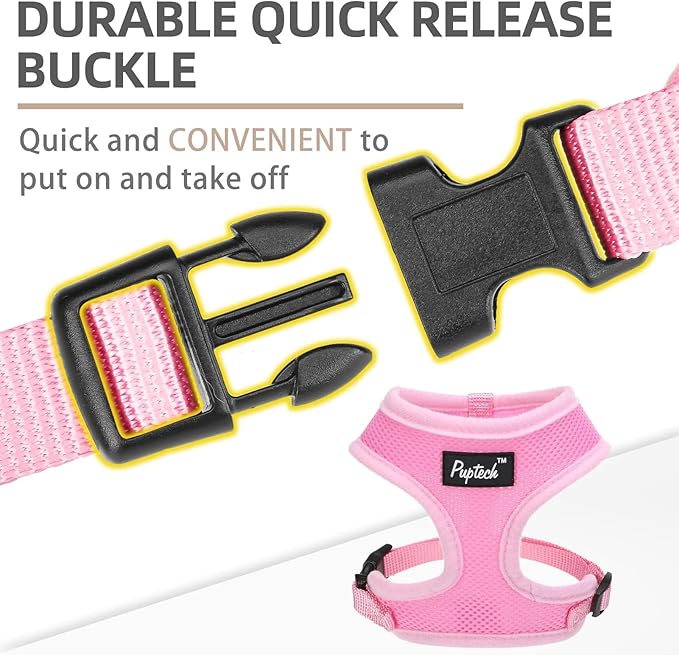 PUPTECK Soft Mesh Dog Harness and Leash Set Pet Puppy Cat Comfort Padded Vest No Pull Harnesses, Solid Pink, M