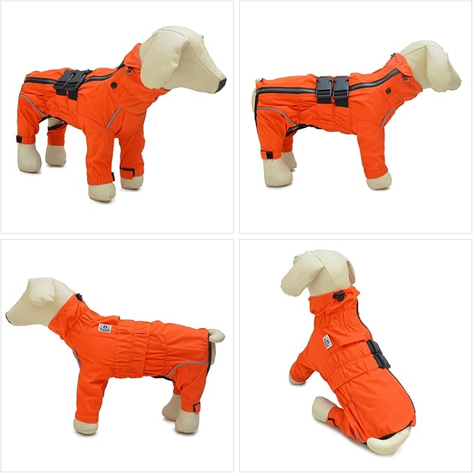 Dogs Waterproof Jacket, Lightweight Waterproof Jacket Reflective Safety Dog Raincoat Windproof Snow-Proof Dog Vest for Pugs English French Bulldog American Pit Bull Orange B-M