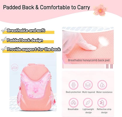 Kids Backpack School Bags for Girls, Cute Princess Backpack Multi-pocket Elementary School Students Bookbag for Girls, Pink