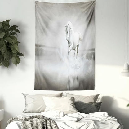 Ambesonne Horses Tapestry Twin Size, Wild Horse Running Through Water Dramatic for the Motivation of Life Art, Wall Hanging Bedspread Bed Cover Wall Decor, 68" X 88", Black and White