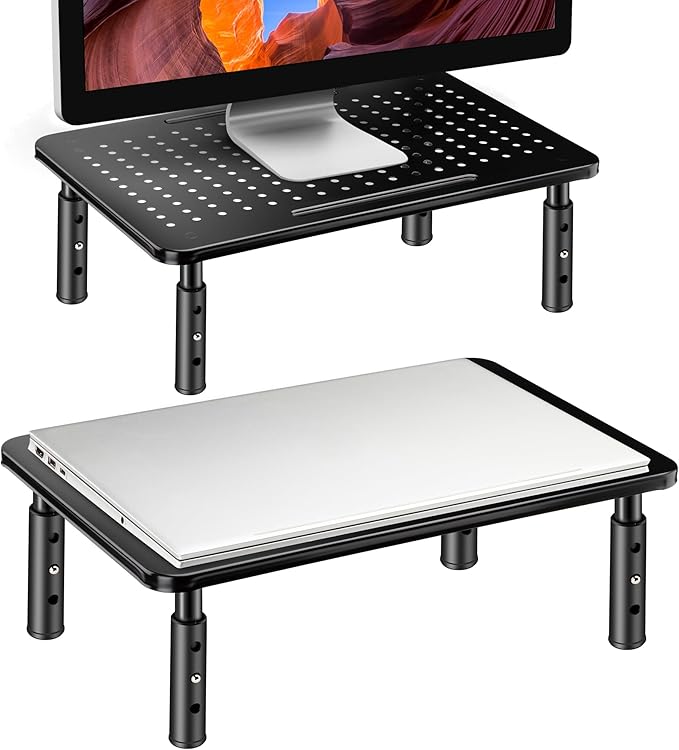 Monitor Stand Risers for 2 Monitors, 3 Height Adjustable Monitor Stand with Pen Holder, Dual Monitor Riser Laptop Riser for Office, Home, School Supplies, 2 Pack, Black