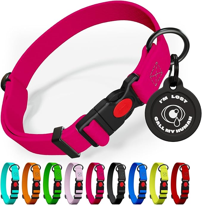 Adjustable Dog Collar with Safety Lock Buckle - Made in USA - Honeycomb Waterproof Heavy Duty Dog Collars for Medium Large Dogs - Odor Proof Pet Collar for Dogs with Strong Zinc D Ring (3/4", Pink)