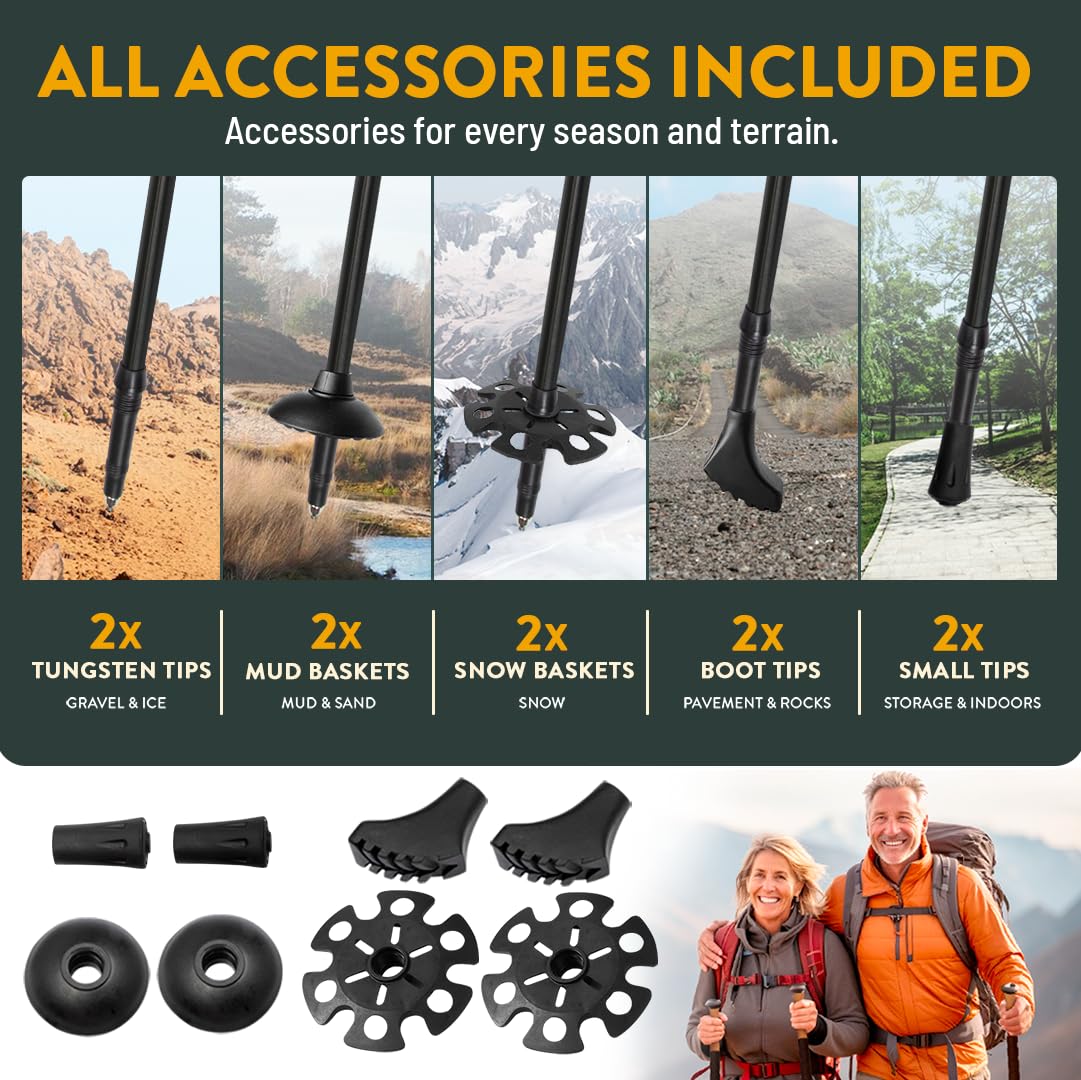 Premium Foldable Hiking Poles by USA Brand - Adjustable, Lightweight Trekking Poles Made of Aircraft Aluminum, Metal Locks Cork EVA Grips (Cork - Black, 100-120 cm for Height: 5'9" and Smaller)