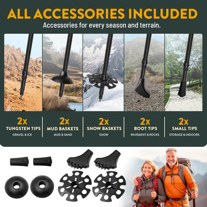 Premium Foldable Hiking Poles by USA Brand - Adjustable, Lightweight Trekking Poles Made of Aircraft Aluminum, Metal Locks Cork EVA Grips (Cork - Black, 100-120 cm for Height: 5'9" and Smaller)
