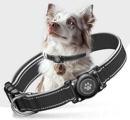 Airtag Dog Collar - 100% Waterproof AirTag Holder, Reflective, Soft Padded, Everlasting GPS Collar for Small to Large Dogs (Black, M)
