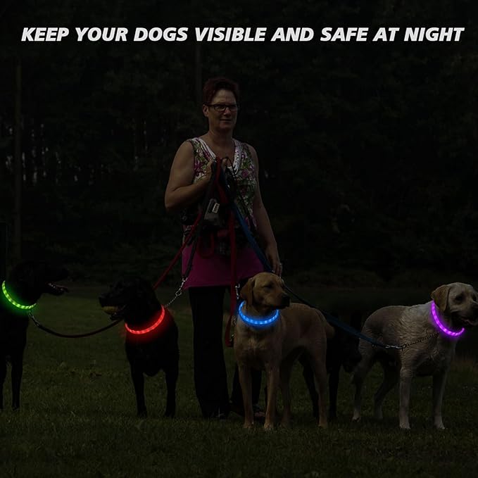 LED Multi-Color Dog Collar, Rechargeable 7 Colors Changing Light Up Dog Collar, Dog Lights Make Pet Visible and Safety for Night Walking，Outdoor, Camping, for Small Medium Large Dogs by NOVKIN