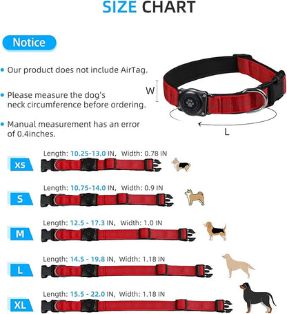 Upgraded AirTag Dog Collar, IP68 Waterproof Air Tag Dog Collar Holder, Reflective, Ultra-Durable, Comfortable Padded, Heavy Duty Dog Collars for Small Medium Large Dogs (S (10.6"-13.6"), Red)