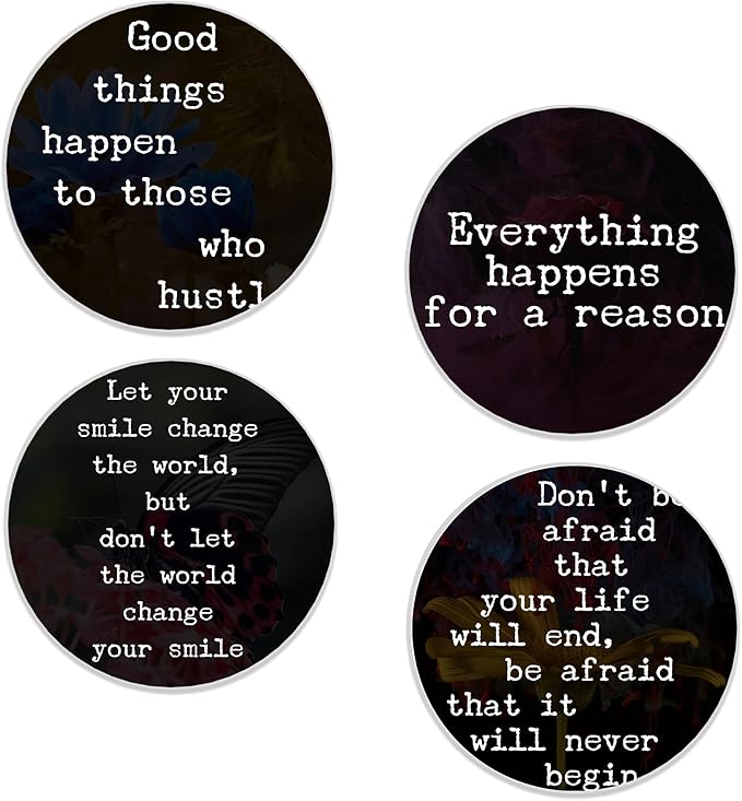 Drinks Coasters Set of 4, Inspirational Positive Quotes Round 4" Cup Coasters, Absorbent Ceramic Stone Coasters with Cork Base, Cute Coasters for Table Home Décor, Ideal Gifts for Women Men