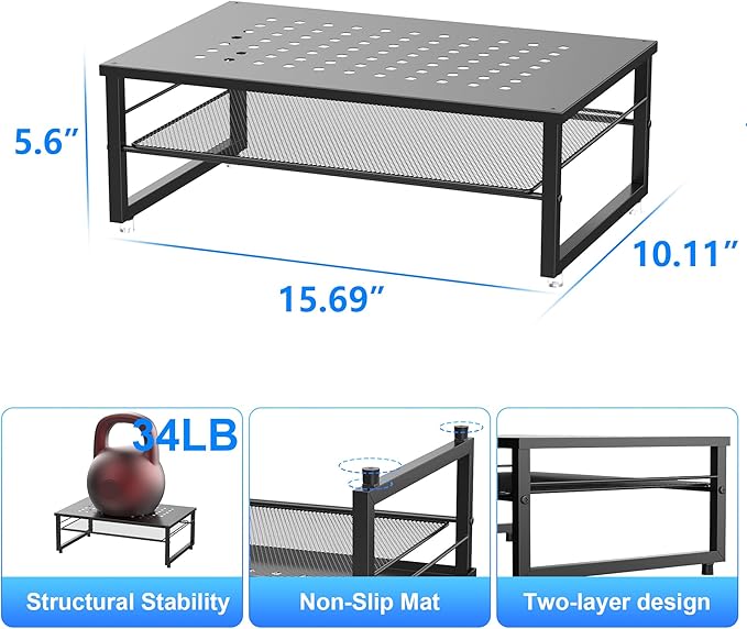 gianotter Desk Organizers and Accessories, 2-Tier Metal Monitor Stand Riser, Desk Organizer for Monitor, Office Desk Storage Organizer for Office Supplies (Black)