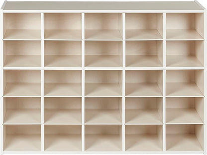 ECR4Kids Streamline 25 Cubby Tray Storage Cabinet, 5x5, Classroom Furniture, White Wash