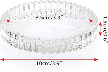 JUXYES 5 Pack Glass Coasters Round Cup Mat, Clear Glass Coaster for Drinks Coffee Tea Wine, Decorative Wine Bottle Coasters, Crystal Drink Coasters for Restaurant bar Kitchen Dining Table