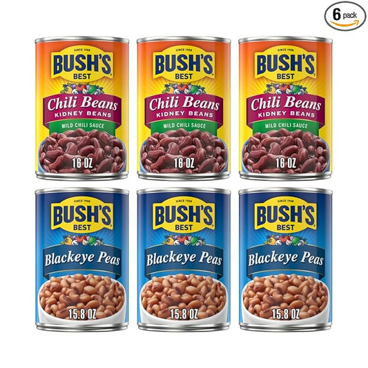 Bush's Best Baked Beans, Bean Bonanza Blast Pack, 3 Blackeye Pea (15.8 Oz), 3 Chili Bean Md Kidney (16 Oz), (Variety Pack)