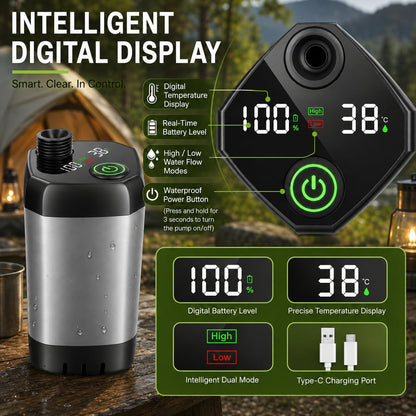 ELZONYX Portable Shower for Camping, 6000mAh Rechargeable Camping Shower with Intelligent LED Display, Foldable Bucket, 4 Spray Modes, IPX7 Waterproof Outdoor Camp Pump for Hiking, Travel, Car, Pet