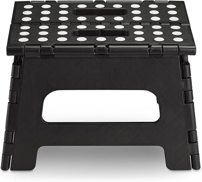 Handy Laundry - Folding Step Stool - Sturdy Enough Collapsible Stool to Support Adults and Safe Enough for Kids - Opens Easy with One Flip - Great for Kitchen, Bathroom or Bedroom (Black - 8 Inch)