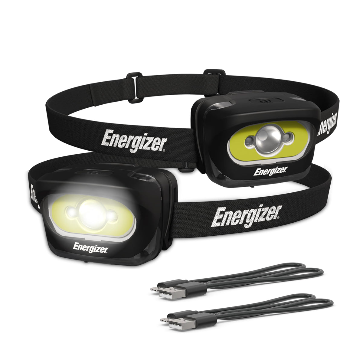 Energizer LED Rechargeable Headlamp (2-Pack), Black, LED Headlamp with Red Light Option, USB Charging Cables Included, Black