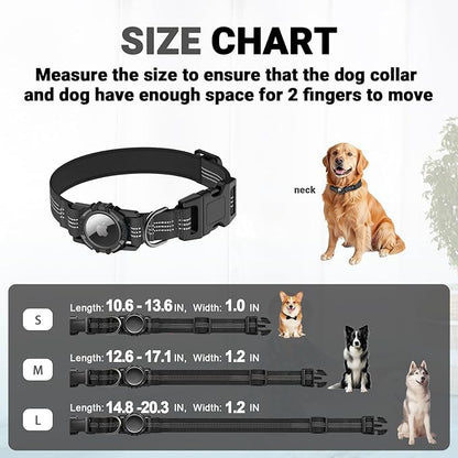 AirTag Dog Collar, IP68 Waterproof Integrated Air Tag Dog Collars with Reflective, Ultra-Durable, Comfortable Padded, Heavy Duty Dog Collars for Small Medium Large Dogs, L (14.8"-20.3"), Black