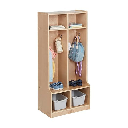 ECR4Kids 2-Section Coat Locker with Bench and Cubby Storage, Classroom Furniture, Natural