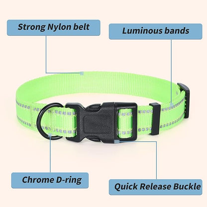 Mile High Life Reflective Dog Collar, Basic Dog Collars Adjustable Quick Release, Soft Nylon Pet Collar with Metal D-Ring for Small Medium Large Dogs (Lime, L Neck15-19")