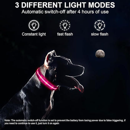 CHUKCHI LED Dog Collar Rechargeable,Waterproof Flashing Collar,Light Up Glow Collar, Adjustable Soft Safety Light Up for Small Medium Large Dogs Walking Camping at Night (Pink-L)