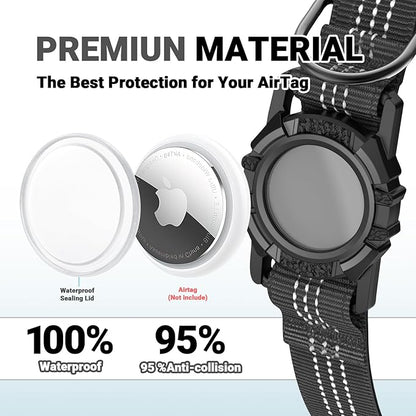 AirTag Dog Collar and Leash, IP68 Waterproof Integrated with Reflective, Ultra-Durable, Comfortable Padded, Heavy Duty Dog Collars for Small Medium Large Dogs, L (14.8"-20.3"), Black