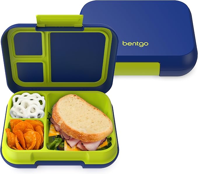 Bentgo Pop - Leak-Proof Lunch Box & Removable Divider for Ages 8+ & Teens - Lunch Container Holds 5 Cups of Food; 3-4 Compartments; Microwave/Dishwasher Safe; 2 Year Warranty (Navy Blue/Chartreuse)