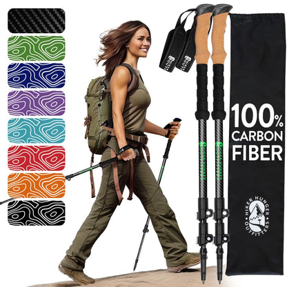100% Carbon Fiber Trekking Poles by USA Brand - Ultra Strong Lightweight Collapsible Hiking Poles with Cork and EVA Foam Grips & Quick Adjustable Flip Locks