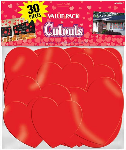Red Paper Heart Mega Value Pack Cutouts - 5", 7", 12" (30 Pc) Vibrant Decorations for Weddings, Valentine's Day & Crafts