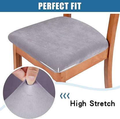 Smiry Velvet Seat Covers for Dining Room Chair Set of 2, Stretch Fit Removable Washable Chair Seat Cushion Protector Slipcovers with Ties, Light Grey