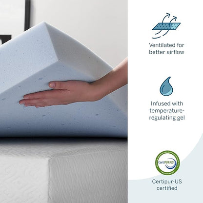 LUCID 4 Inch Gel Memory Foam Mattress Topper-Ventilated Design-Ultra Plush-Twin
