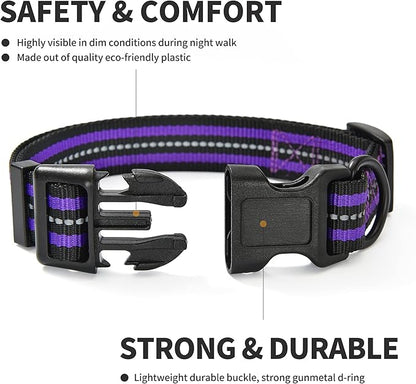 Mile High Life Reflective Dog Collar | Nylon Pet Collars wiith Buckle | Light Weight Puppy Collars | Purple Dog Collars for Small Dogs (Purple, X-S)