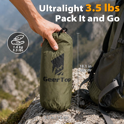 GEERTOP 17 × 10 ft Large Camping Tent Tarp Outdoor Waterproof Flame Retardant Hammock Rain Fly Backpacking Tent Tarp Shelter for Hiking Travel Picnic(Not Includes Poles)