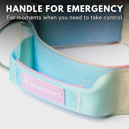 Spark Paws Tactical Dog Collar with Handle - Premium Quality Collar, Robust and Durable Design for Large, Strong Breeds - Pitbulls, Labradors, GSD - Pastel Icing - M