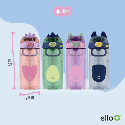 Ello Ellies 16oz Plastic Kids Water Bottle with Straw and Built-in Carrying Handle and Leak-Proof Locking Lid for School backpack, Lunchbox and Outdoor Sports, Unicorn