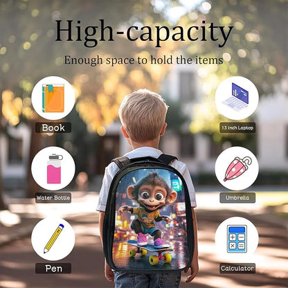 Monkey Backpack Set 3 Piece School Bags and Lunch Box with Pencil Case Funny Monkey Bookbag Set for Toddler Kids Girls Boys Teens Kindergarten Elementary Middle
